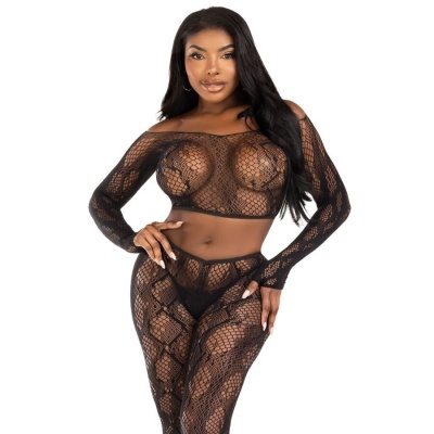 Leg Avenue Python Crop Top & Footless Tights, Black
