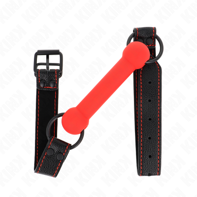 Kink Bone Gag, Leatherette Strap, Red, 41-57cm - image 1
