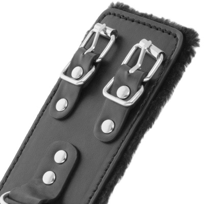Darkness Black Leather Handcuffs Fur Lined - image 4
