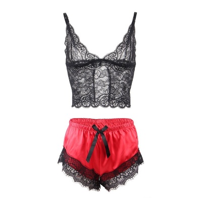 Subblime 953966 Casual Silk Nightgown + Lace Pants Black/Red - image 7