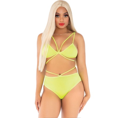 Leg Avenue Top & Panties Set Yellow with Straps