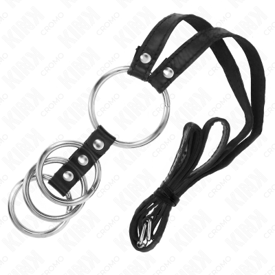Kink 4 Connected Metal Penis Rings 3.8 Cm to 5 Cm with Leather Belt - image 5
