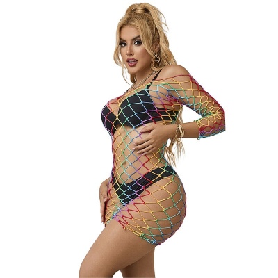Subblime Rainbow Long Sleeve Fishnet Dress, One Size - image 5
