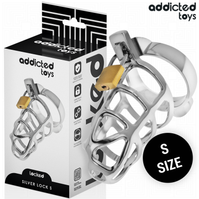 Addicted Toys Locked Silver Lock Metal Penis Cage Size S - image 2