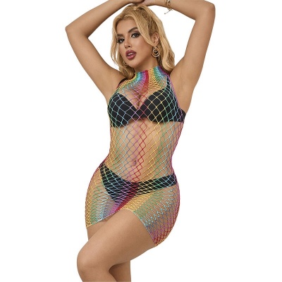 Subblime Rainbow High Neck Sleeveless Fishnet Dress - image 6