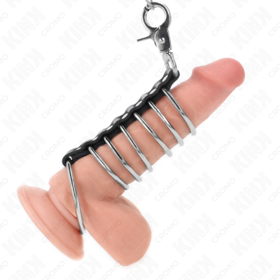 Kink 7 Metal Penis Rings 3.8-5cm With Leather Chain 100cm