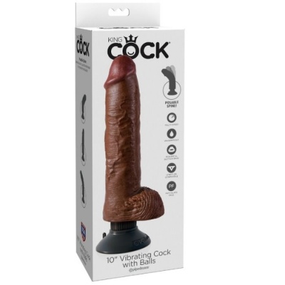 King Cock 25.5 cm with Balls Vibrator Brown - image 3