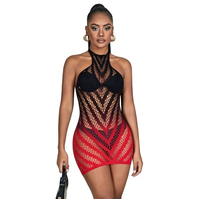 Subblime Red & Black Gradient Elastic Fishnet Dress - image 3