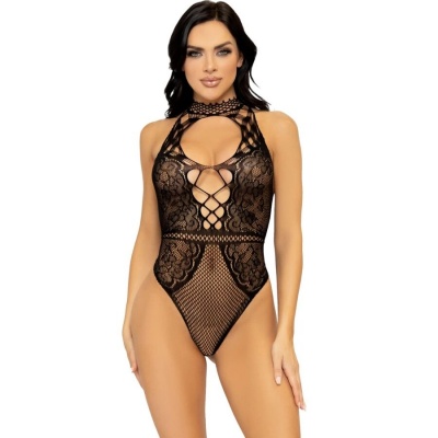 Leg Avenue Net Lace Keyhole Halter Bodysuit