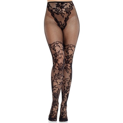 LEG AVENUE Dahlia Lace Stockings With Net Detail Black