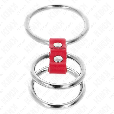 Kink Triple Metal Penis Ring 3.7 Cm to 5 Cm Connected with Red Leather - image 4