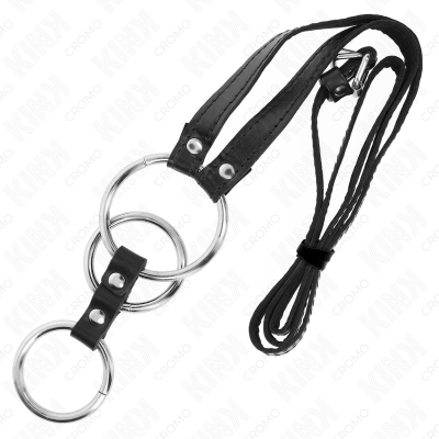 Kink Triple Metal Penis Ring 3.8-5 CM With Leather Belt 112 CM - image 4