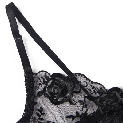 Sublime 3-Piece Lingerie Set Floral Black S/M - image 12