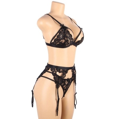 Subblime Three-Piece Set Bra, Garter Belt, Thong S/M - image 9