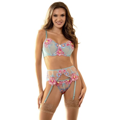 Subblime Flower Embroidered Bra & Garter Set Pink L/XL