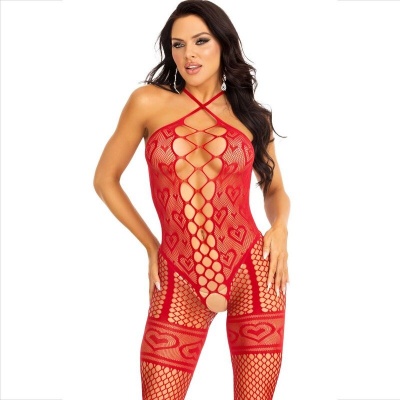 Leg Avenue Bodystocking Halter Red Hearts - image 1