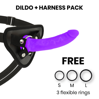Delta Club Harness + Dildo Purple Silicone 17 CM