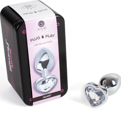 Metal Butt Plug Clear Crystal Heart Small Size 7 cm - image 2