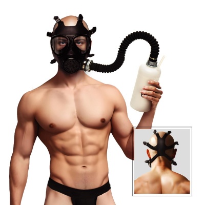 Foto van XR Brands - Inhaler Gas Masker Met Fles - Zwart & Wit