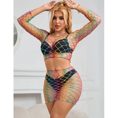 Subblime 2-Piece Fishnet Set Long Sleeve Rainbow - image 9