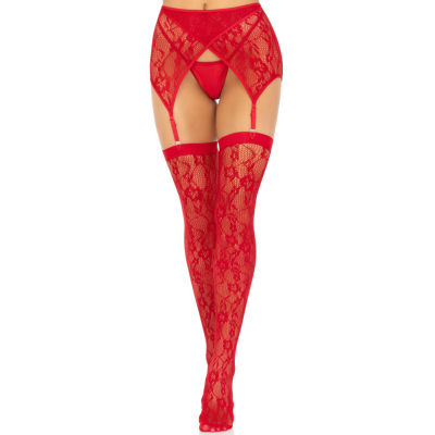 Leg Avenue Lace Thigh Highs & Garterbelt Red - image 4