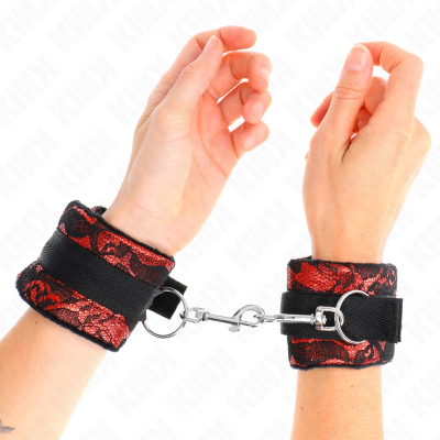 Kink Velvet Lace Wrist Restraints, Red/Black - image 1