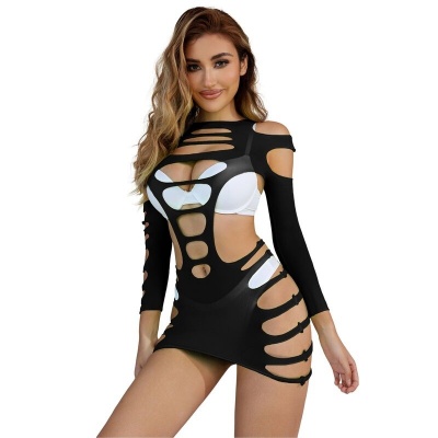 Subblime Long Sleeve Elastic Fishnet Dress, Black - image 6