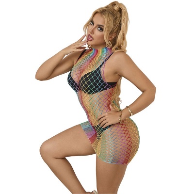 Subblime Rainbow High Neck Sleeveless Fishnet Dress - image 5