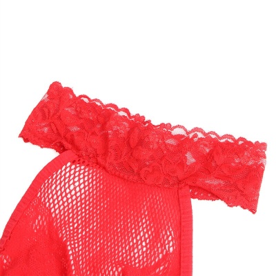 Subblime Fishnet & Lace Crotchless w/ High Neck, Red - image 7