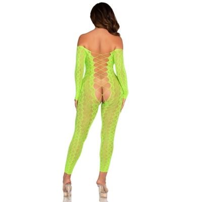 Leg Avenue Crotchless Bodystocking Exotic Snake Lace, Neon Green - image 2