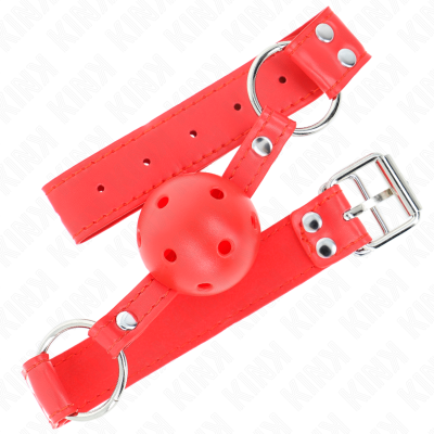 Kink Hollow Hard Ball Gag, Red, Complete, 62x2cm - image 2