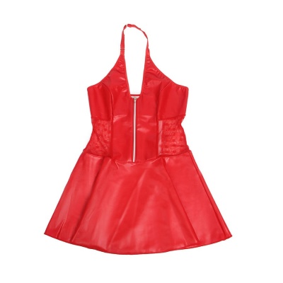 Subblime Lace Zipper Leather Dress Red L/XL - image 5