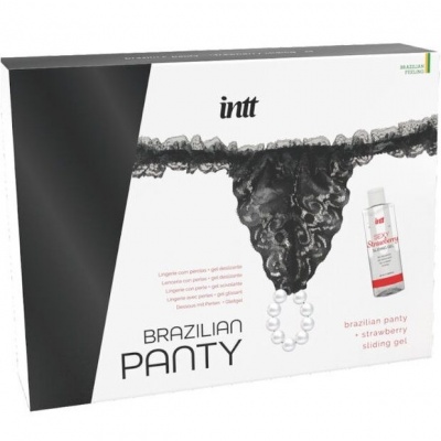 Brazilian Black Panty With Pearls And Lubricant Gel 50 ml