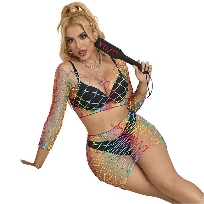 Subblime 2-Piece Fishnet Set Long Sleeve Rainbow - image 4