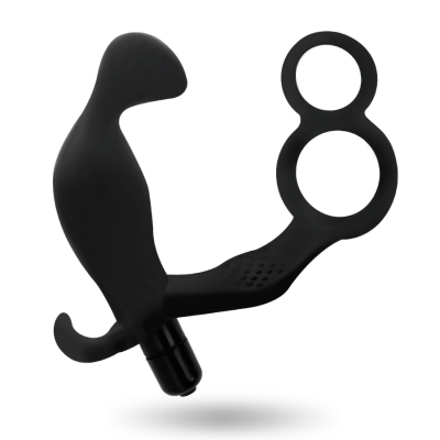 Anal Plug With Double Penis Ring And Testicles Black