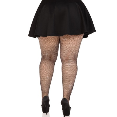 Leg Avenue Crystallized Mesh Stockings Black Plus Size - image 2