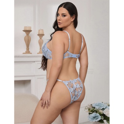 Subblime Flower Embroidered Bra & Panties Set Sky Blue L/XL - image 11
