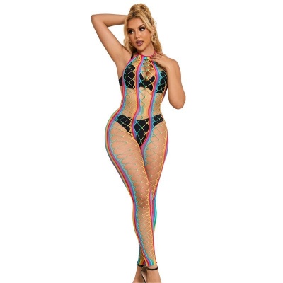 Subblime Rainbow Mesh Halter Bodystocking, XS/M - image 1