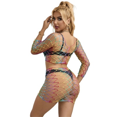 Subblime 2-Piece Fishnet Set Long Sleeve Rainbow - image 2