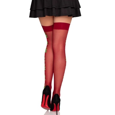 Leg Avenue 1957 Garter Stockings Red Flowers - image 3