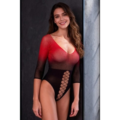 Passion BS118 Mesh Bodystocking Black Red - image 2