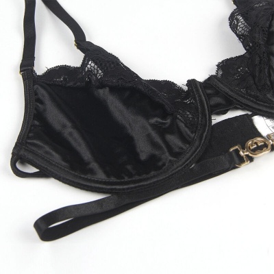 Subblime 3-Piece Set Bra + Thong + Lace Garter Black S/M - image 6