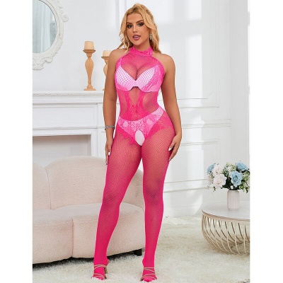 Subblime Fishnet & Lace Crotchless w/ High Neck, Pink - image 7