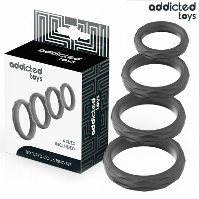 Addicted Toys Textured Cock Ring Set 4 Sizes