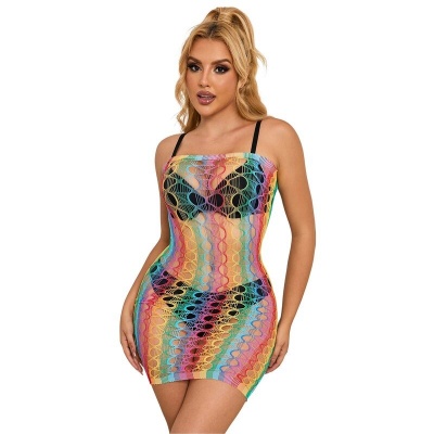 Subblime Rainbow Off-Shoulder Fishnet Dress, One Size - image 3