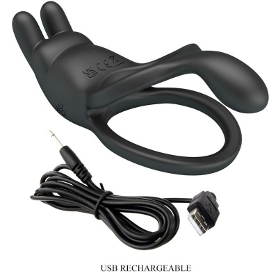 Pretty Love Seth Double Rabbit Vibrating Ring, Black - image 8