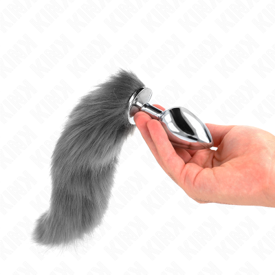 Kink Anal Plug L 10x4cm Synthetic Tail 40cm Grey White