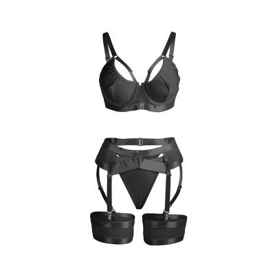 Subblime Black Bondage Bra Garter Set S/M - image 4