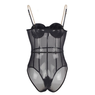 Subblime Black Chain Suspenders Bodysuit S/M - image 6