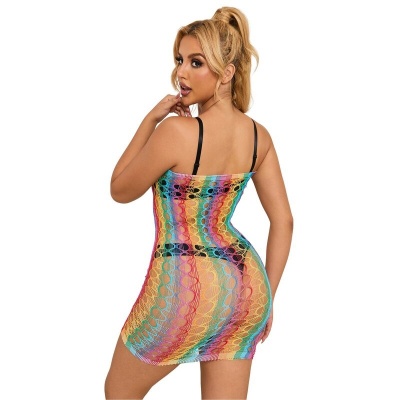 Subblime Rainbow Off-Shoulder Fishnet Dress, One Size - image 2